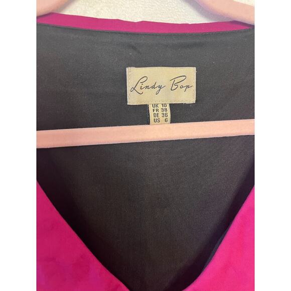 Lindy Bop Dress Women's Black Multi Color Deer Print V-Neck Short Sleeve Midi - Picture 3 of 6